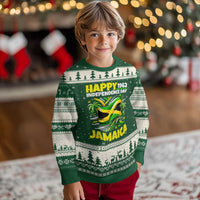 Happy Jamaican Independence Day 1962 Graphic Ugly Christmas Sweater Jamaica Waving Flag and Palm Trees Caribbean Pride