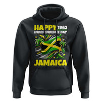 Happy Jamaican Independence Day 1962 Graphic Hoodie Jamaica Waving Flag and Palm Trees Caribbean Pride