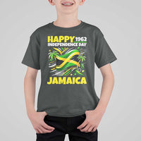 Happy Jamaican Independence Day 1962 Graphic T Shirt For Kid Jamaica Waving Flag and Palm Trees Caribbean Pride