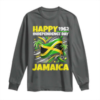 Happy Jamaican Independence Day 1962 Graphic Long Sleeve Shirt Jamaica Waving Flag and Palm Trees Caribbean Pride
