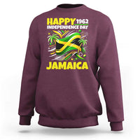 Happy Jamaican Independence Day 1962 Graphic Sweatshirt Jamaica Waving Flag and Palm Trees Caribbean Pride