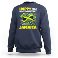 Happy Jamaican Independence Day 1962 Graphic Sweatshirt Jamaica Waving Flag and Palm Trees Caribbean Pride