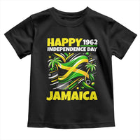 Happy Jamaican Independence Day 1962 Graphic Toddler T Shirt Jamaica Waving Flag and Palm Trees Caribbean Pride