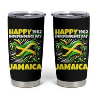 Happy Jamaican Independence Day 1962 Graphic Tumbler Cup Jamaica Waving Flag and Palm Trees Caribbean Pride