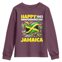 Happy Jamaican Independence Day 1962 Graphic Youth Sweatshirt Jamaica Waving Flag and Palm Trees Caribbean Pride