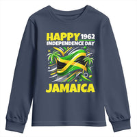 Happy Jamaican Independence Day 1962 Graphic Youth Sweatshirt Jamaica Waving Flag and Palm Trees Caribbean Pride