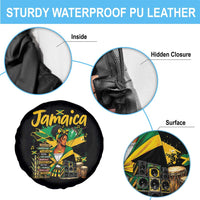 Proud Jamaican Queen Jamaica Roots Heritage Spare Tire Cover Doctor Bird and Island Landmarks Graphic