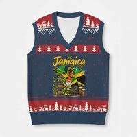Proud Jamaican Queen Jamaica Roots Heritage V-Neck Knit Sweater Vest Doctor Bird and Island Landmarks Graphic