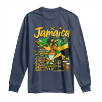 Proud Jamaican Queen Jamaica Roots Heritage Long Sleeve Shirt Doctor Bird and Island Landmarks Graphic