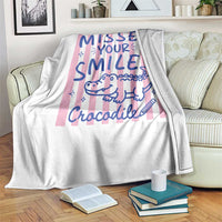 Cute Crocodile Pun Back To School Retro Preppy Throw Blanket Missed Your Smile Crocodile