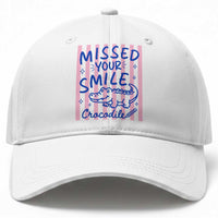 Cute Crocodile Pun Back To School Retro Preppy Baseball Cap Missed Your Smile Crocodile