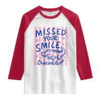 Cute Crocodile Pun Back To School Retro Preppy Raglan Shirt Missed Your Smile Crocodile