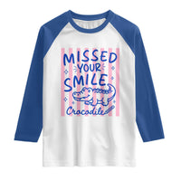 Cute Crocodile Pun Back To School Retro Preppy Raglan Shirt Missed Your Smile Crocodile