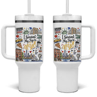 I Survived My Trip To NYC Iconic Symbols Graphic Tumbler With Handle Funny New York City Travel Humor Vacation Souvernir
