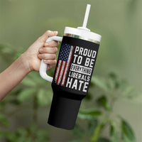 Proud To Be Everything Liberals Hate Satire Tumbler With Handle Distressed American Flag Patriotic Sarcasm Graphic