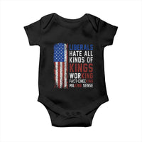 Liberals Hate All Kinds Of Kings American Flag Baby Onesie Working Fact Checking Making Sense Patriotic Sarcasm