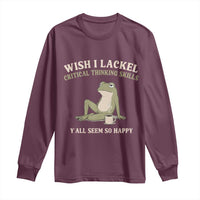 Funny Overthinking Frog Drinking Coffee Meme Long Sleeve Shirt What If Everyone Else Is Just Underthinking