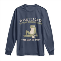Funny Overthinking Frog Drinking Coffee Meme Long Sleeve Shirt What If Everyone Else Is Just Underthinking