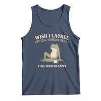 Funny Overthinking Frog Drinking Coffee Meme Tank Top What If Everyone Else Is Just Underthinking