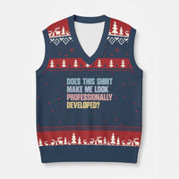 Does This Shirt Make Me Look Professionally Developed V-Neck Knit Sweater Vest Vintage Pastel Funny Professional Development Workplace Humor