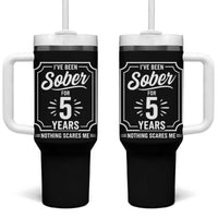 Funny 5 Year Sobriety Milestone Vintage Anniversary Badge Tumbler With Handle I Have Been Sober For 5 Years Nothing Scares Me