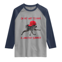 On My Way To Have A Jimothy Summer Raglan Shirt Funny Viral Seattle Raccoon Wearing Red Cap