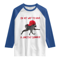 On My Way To Have A Jimothy Summer Raglan Shirt Funny Viral Seattle Raccoon Wearing Red Cap
