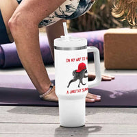On My Way To Have A Jimothy Summer Tumbler With Handle Funny Viral Seattle Raccoon Wearing Red Cap