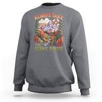 Outdoor Adventure Sweatshirt Always Take The Scenic Route Compass Hiking Camping - Wonder Print Shop