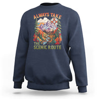 Outdoor Adventure Sweatshirt Always Take The Scenic Route Compass Hiking Camping - Wonder Print Shop
