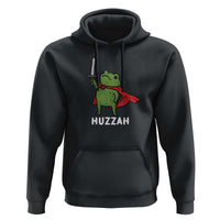 Funny Huzzah Frog Meme Hoodie Knight with Sword Whimsical Viral Amphibian Humor - Wonder Print Shop