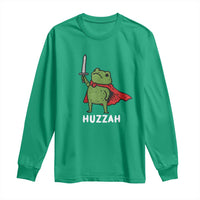 Funny Huzzah Frog Meme Long Sleeve Shirt Knight with Sword Whimsical Viral Amphibian Humor - Wonder Print Shop