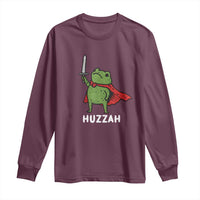 Funny Huzzah Frog Meme Long Sleeve Shirt Knight with Sword Whimsical Viral Amphibian Humor - Wonder Print Shop