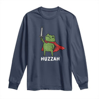 Funny Huzzah Frog Meme Long Sleeve Shirt Knight with Sword Whimsical Viral Amphibian Humor - Wonder Print Shop