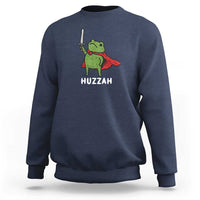Funny Huzzah Frog Meme Sweatshirt Knight with Sword Whimsical Viral Amphibian Humor - Wonder Print Shop