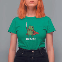 Funny Huzzah Frog Meme T Shirt For Women Knight with Sword Whimsical Viral Amphibian Humor - Wonder Print Shop