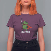 Funny Huzzah Frog Meme T Shirt For Women Knight with Sword Whimsical Viral Amphibian Humor - Wonder Print Shop
