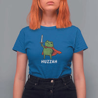 Funny Huzzah Frog Meme T Shirt For Women Knight with Sword Whimsical Viral Amphibian Humor - Wonder Print Shop