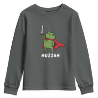 Funny Huzzah Frog Meme Youth Sweatshirt Knight with Sword Whimsical Viral Amphibian Humor - Wonder Print Shop
