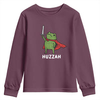 Funny Huzzah Frog Meme Youth Sweatshirt Knight with Sword Whimsical Viral Amphibian Humor - Wonder Print Shop