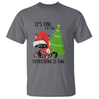 Black Cat Christmas T Shirt It's Fine I'm Fine Everything Is Fine - Wonder Print Shop