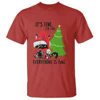 Black Cat Christmas T Shirt It's Fine I'm Fine Everything Is Fine - Wonder Print Shop