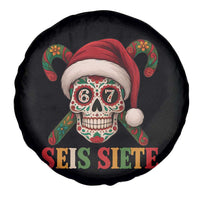 Seis Siete Christmas Meme Spare Tire Cover Sugar Skull 67 Santa Hat Candy Canes - Wonder Print Shop
