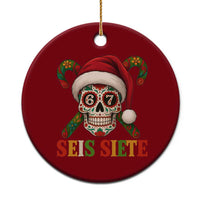 Seis Siete Christmas Meme Ceramic Ornament Sugar Skull 67 Santa Hat Candy Canes - Wonder Print Shop
