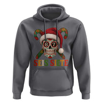 Seis Siete Christmas Meme Hoodie Sugar Skull 67 Santa Hat Candy Canes - Wonder Print Shop