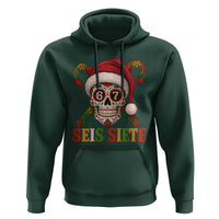 Seis Siete Christmas Meme Hoodie Sugar Skull 67 Santa Hat Candy Canes - Wonder Print Shop
