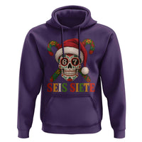 Seis Siete Christmas Meme Hoodie Sugar Skull 67 Santa Hat Candy Canes - Wonder Print Shop