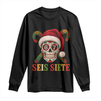 Seis Siete Christmas Meme Long Sleeve Shirt Sugar Skull 67 Santa Hat Candy Canes - Wonder Print Shop