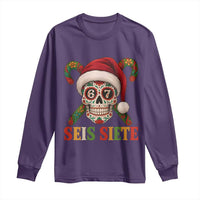 Seis Siete Christmas Meme Long Sleeve Shirt Sugar Skull 67 Santa Hat Candy Canes - Wonder Print Shop