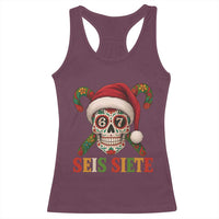 Seis Siete Christmas Meme Racerback Tank Top Sugar Skull 67 Santa Hat Candy Canes - Wonder Print Shop